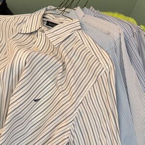 Nautica Men’s White and Blue Striped --6 Dress Shirts 👔